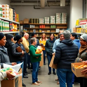 People receiving assistance at a Pennsylvania food bank