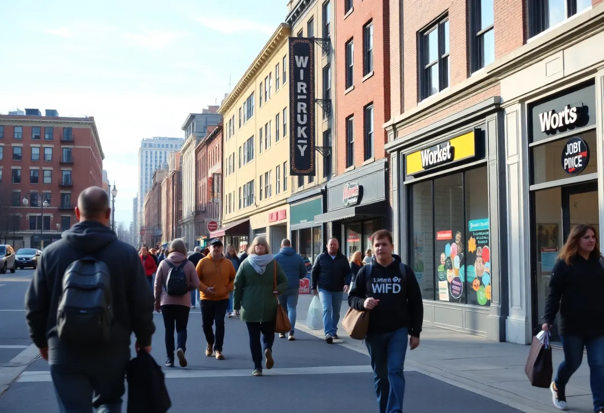 People walking on a busy street in Pennsylvania as the job market shows signs of recovery