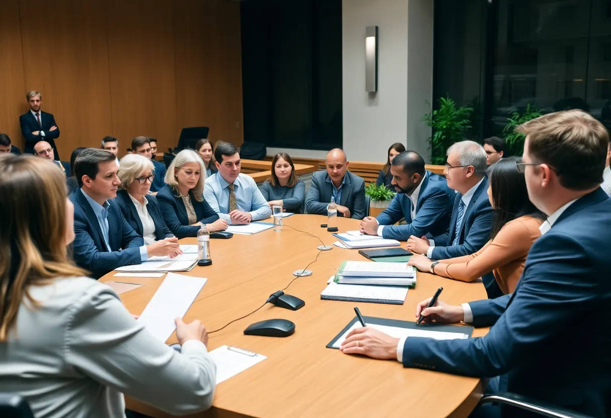 Participants of a legislative assembly discussing regulatory changes