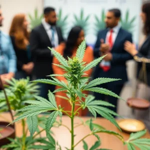 Scene depicting a cannabis plant in a legal environment representing recreational use.