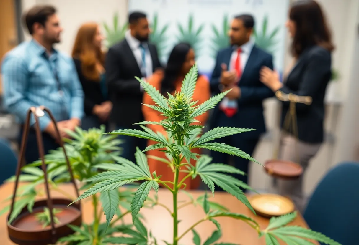 Scene depicting a cannabis plant in a legal environment representing recreational use.