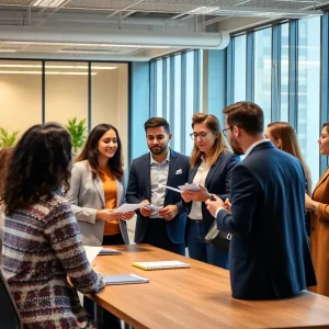 Diverse professionals collaborating in a modern office to enhance small business strategies.