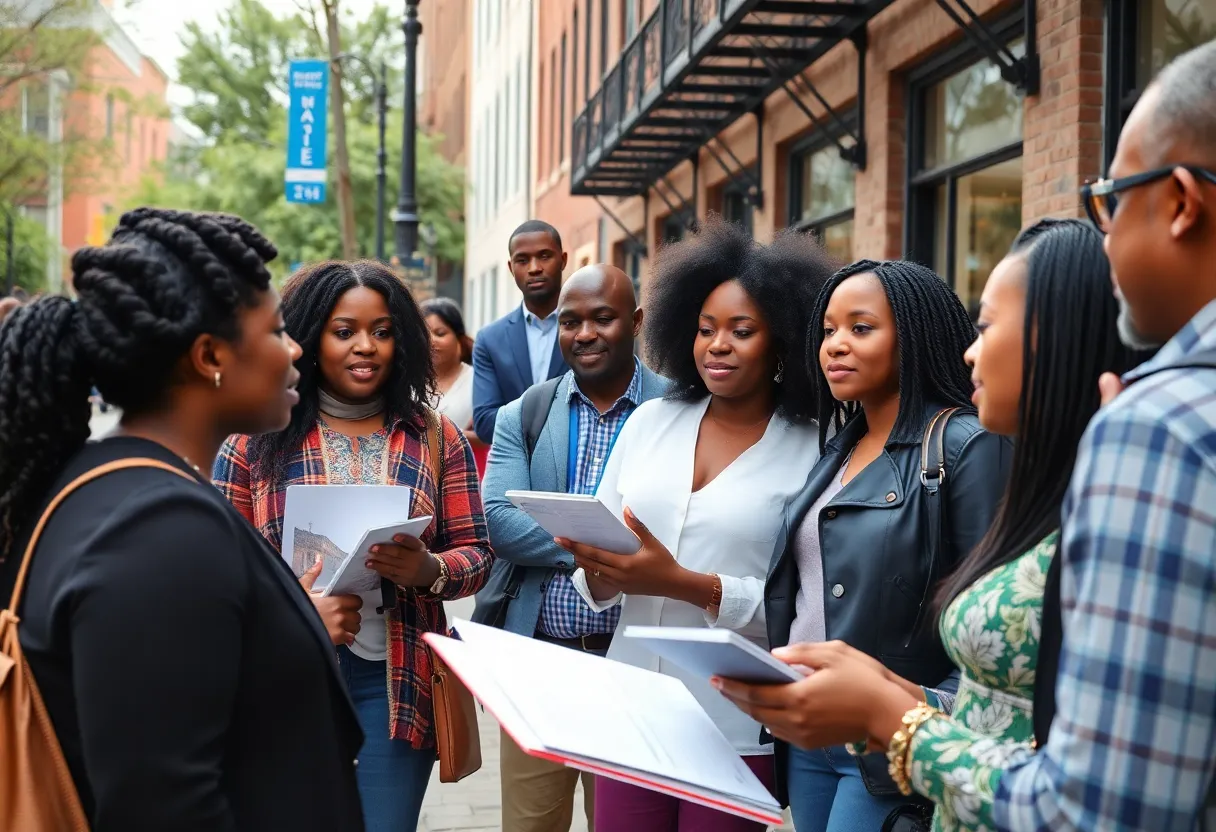 Community members in Philadelphia discussing financial literacy
