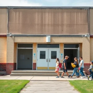 Philadelphia School District building showing signs of aging.