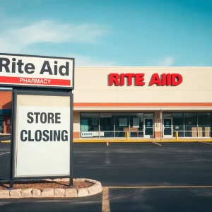 Closed Rite Aid pharmacy with a 'Store Closing' sign