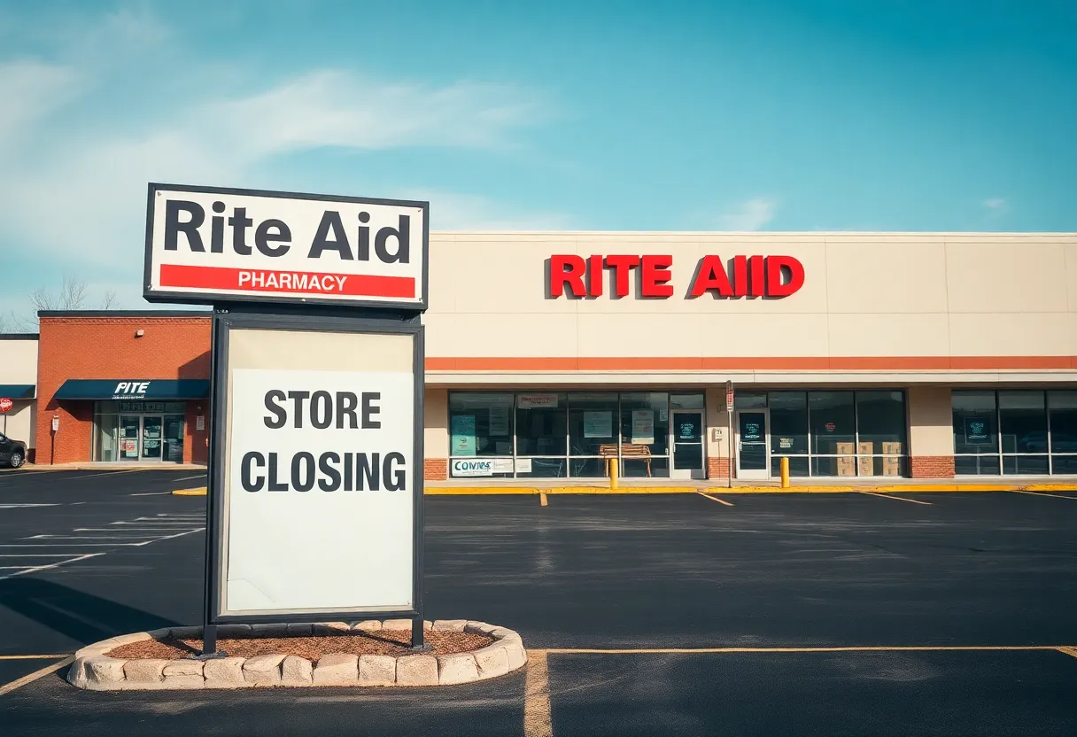 Closed Rite Aid pharmacy with a 'Store Closing' sign