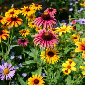 Vibrant garden in Philadelphia with various blooming perennials