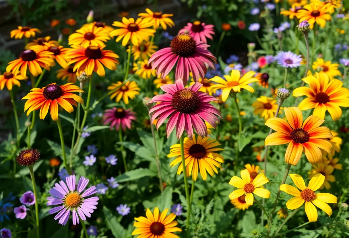 Vibrant garden in Philadelphia with various blooming perennials