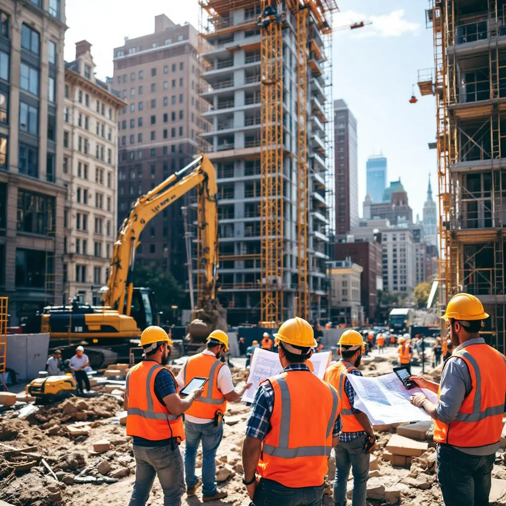 Construction workers in Philadelphia using ERP technology