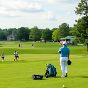 Golf event at Cedarbrook Country Club with players and spectators.