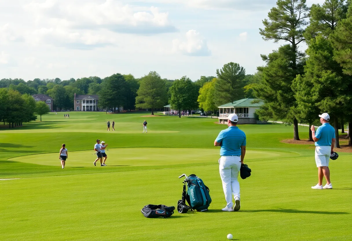 Golf event at Cedarbrook Country Club with players and spectators.