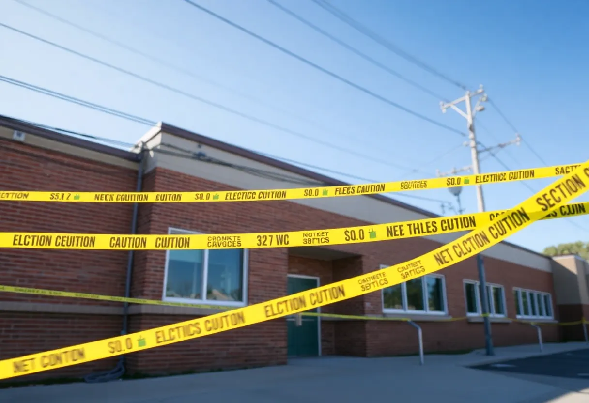 Evadale ISD school building with warnings for electrical safety.