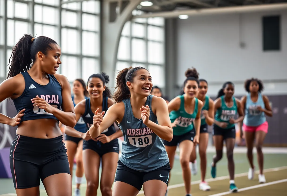 A diverse group of female athletes participating in various sports activities.