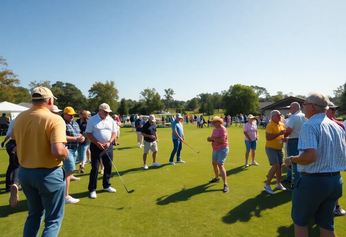 Participants playing golf at a fundraising event