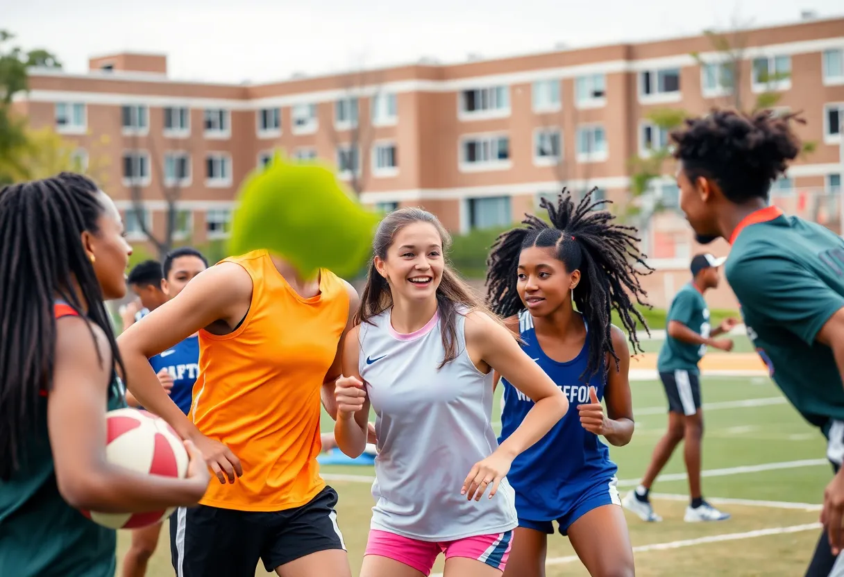 Diverse athletes competing in collegiate sports reflecting inclusivity and fairness.