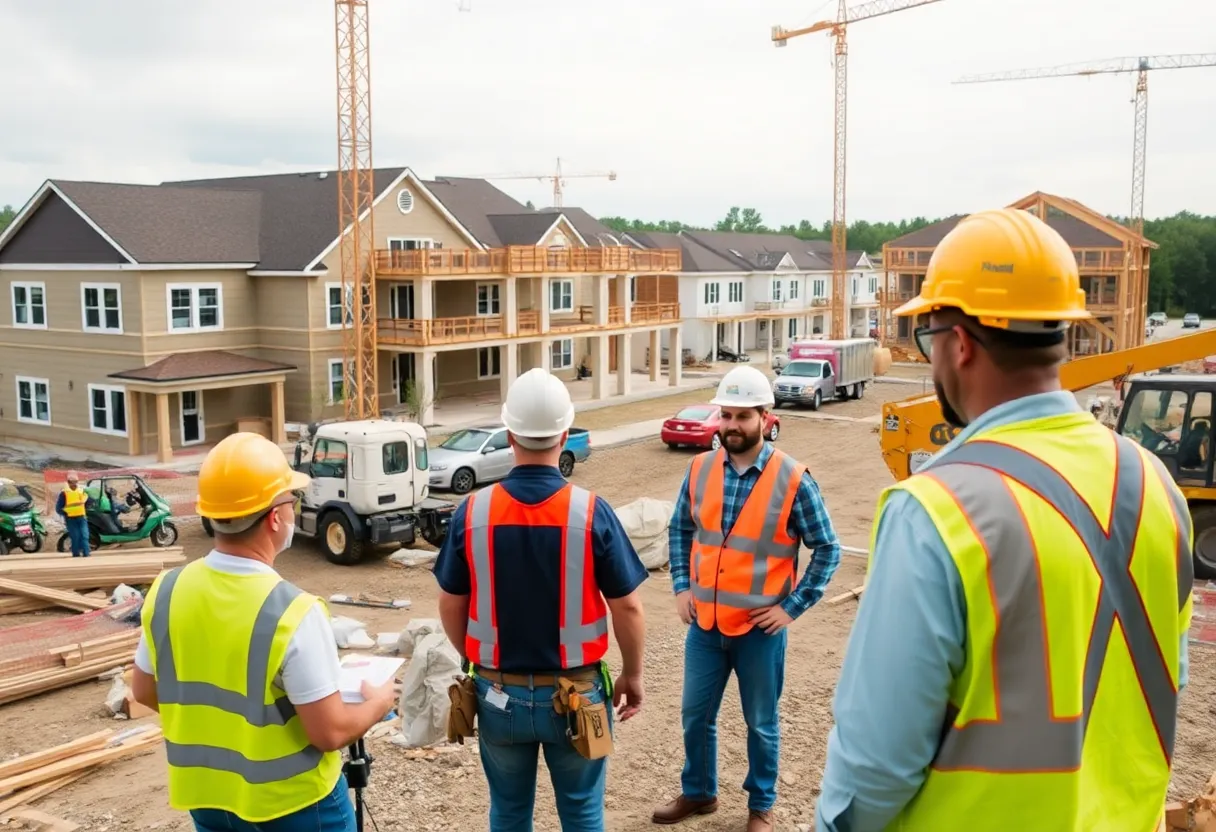 Construction site in North Carolina with residential and commercial buildings being developed.