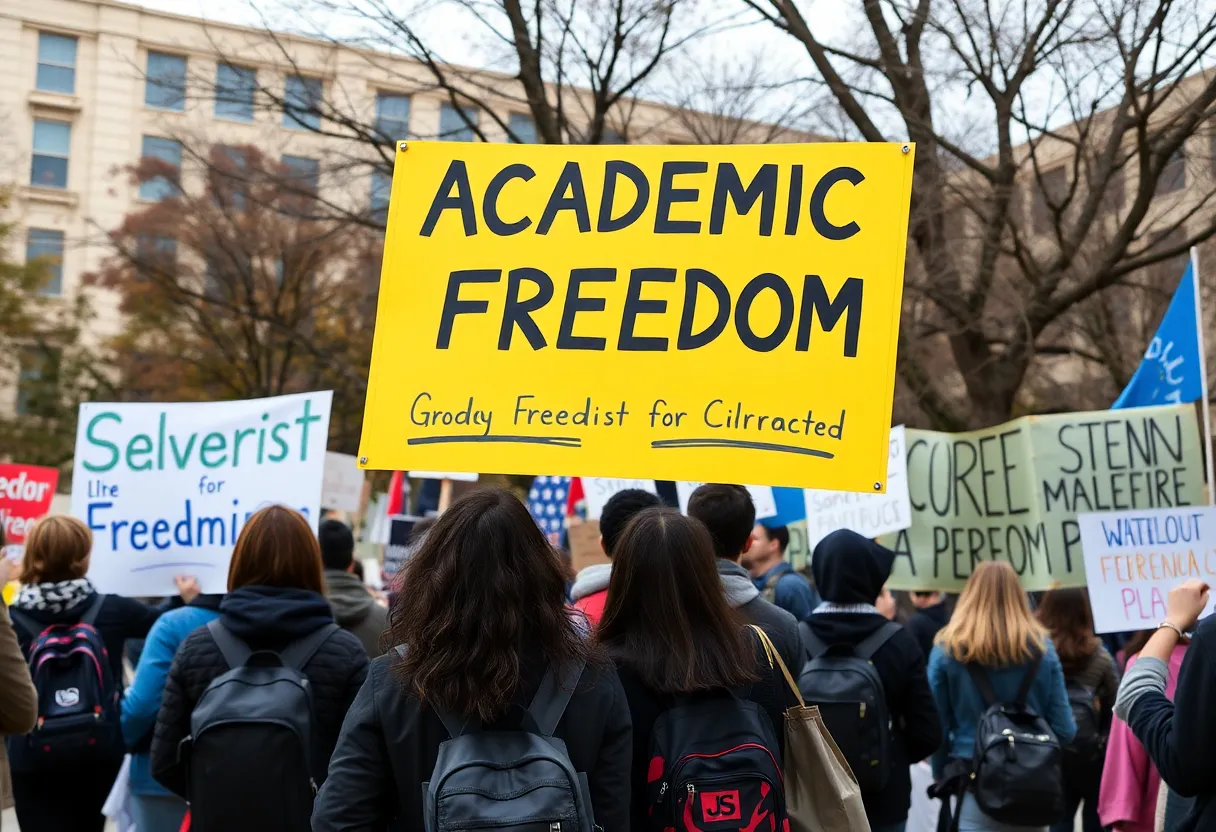 Protest at University of Pennsylvania advocating for academic freedom and support for diversity.