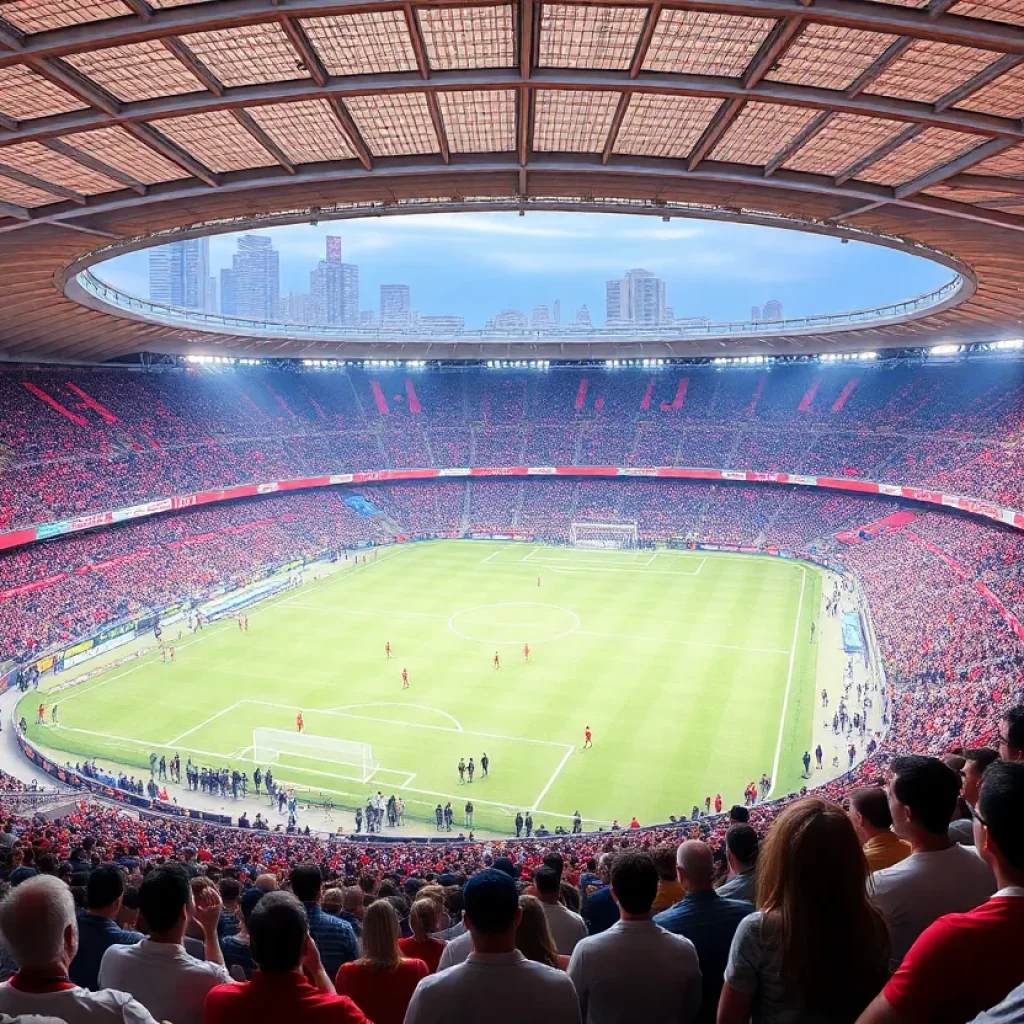 Concept design of new stadium for Philadelphia Eagles with fans in attendance