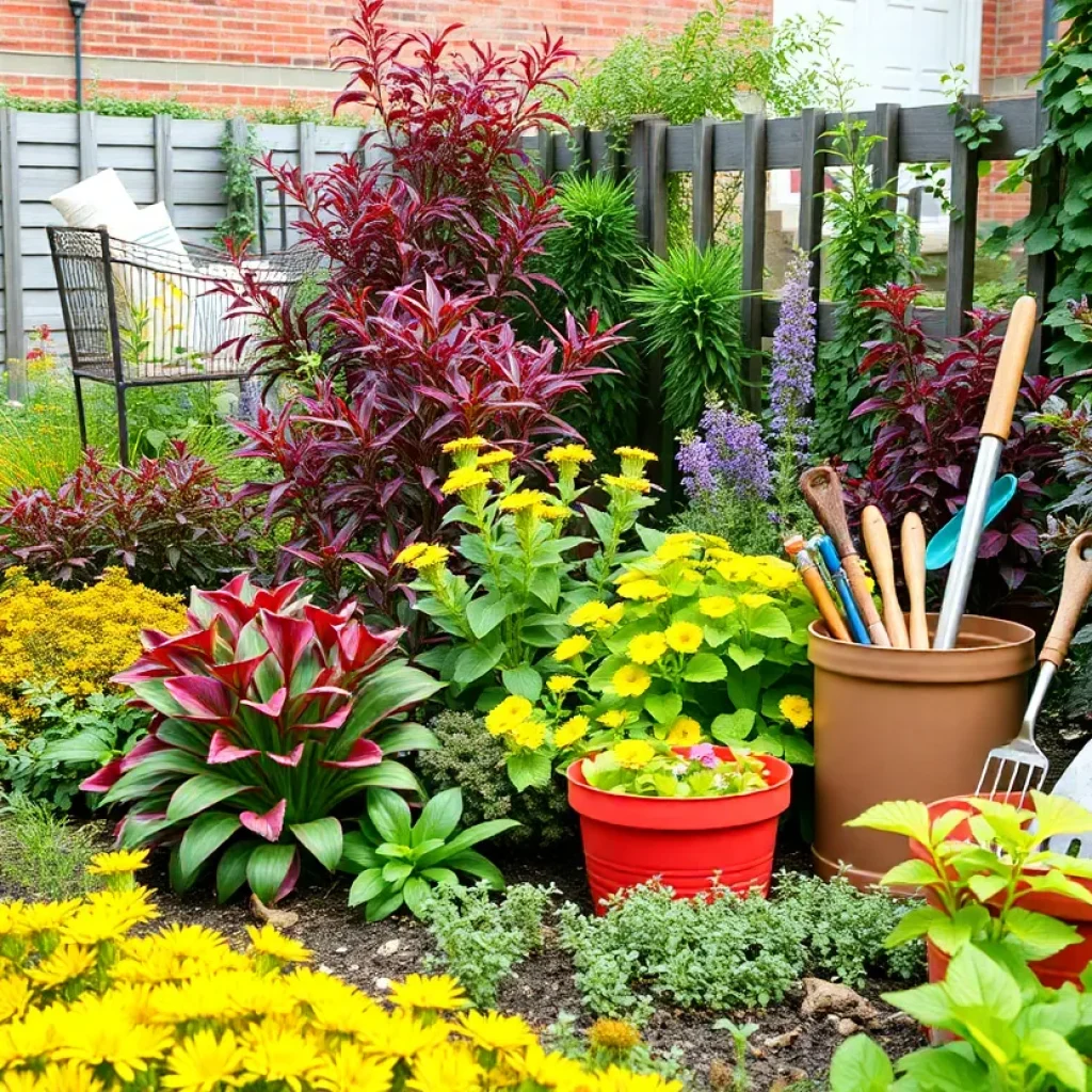 A well-maintained Philadelphia garden demonstrating various seasonal plants.