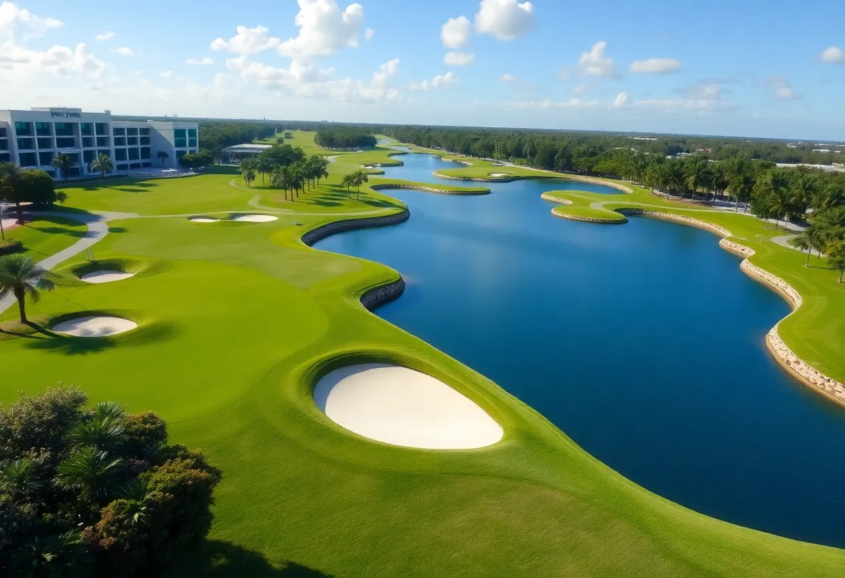 Golf course view featuring the Blue Monster at Trump National Doral.