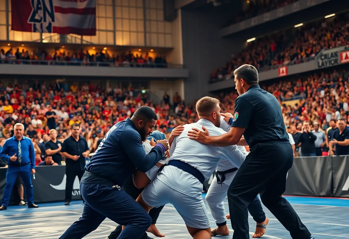 Competitors grappling at UFC BJJ 2 event in Las Vegas