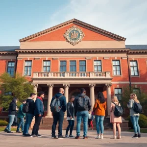 Campus of University of Pennsylvania Law School with students discussing
