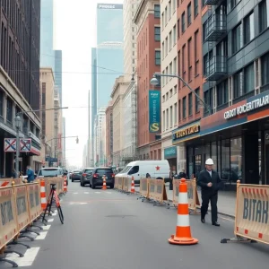 Construction site in downtown Burlington affecting local businesses.