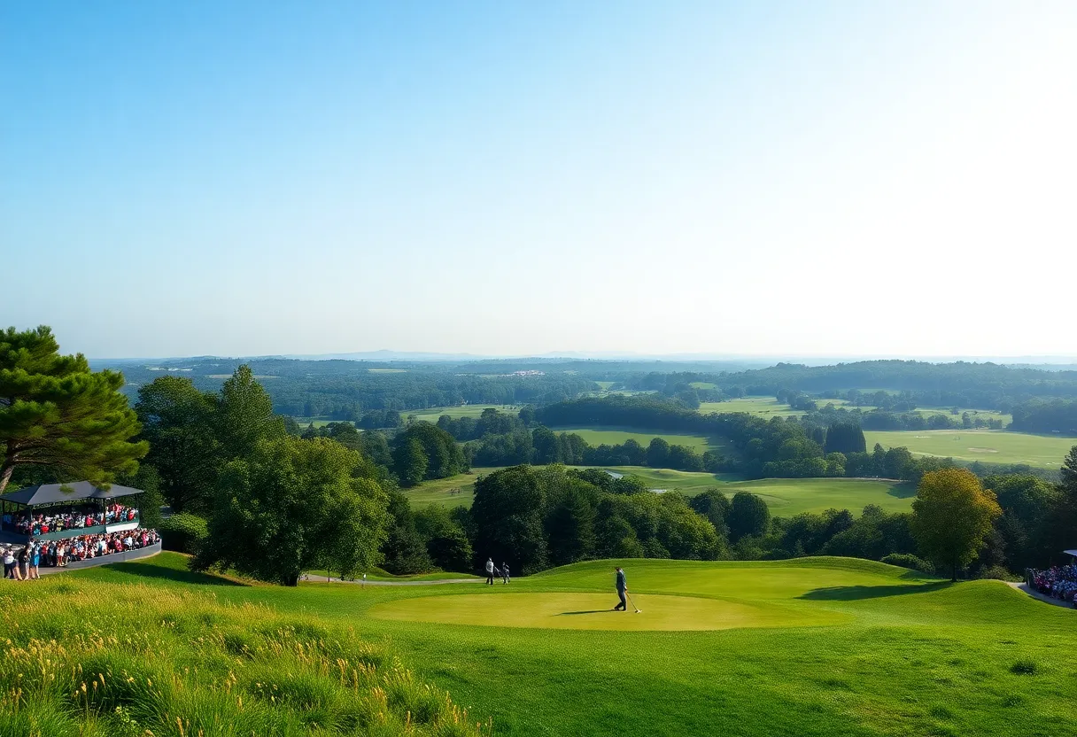 Golfers participating in the Delaware Valley Open at Trump National Golf Club