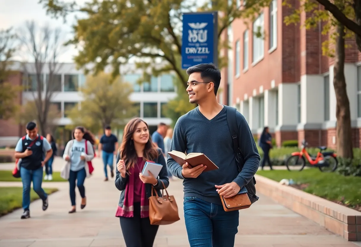 Drexel University campus with students