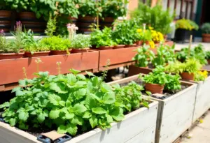 Urban edible garden in Philadelphia with diverse plants