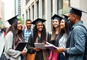 Group of recent graduates talking about their career prospects