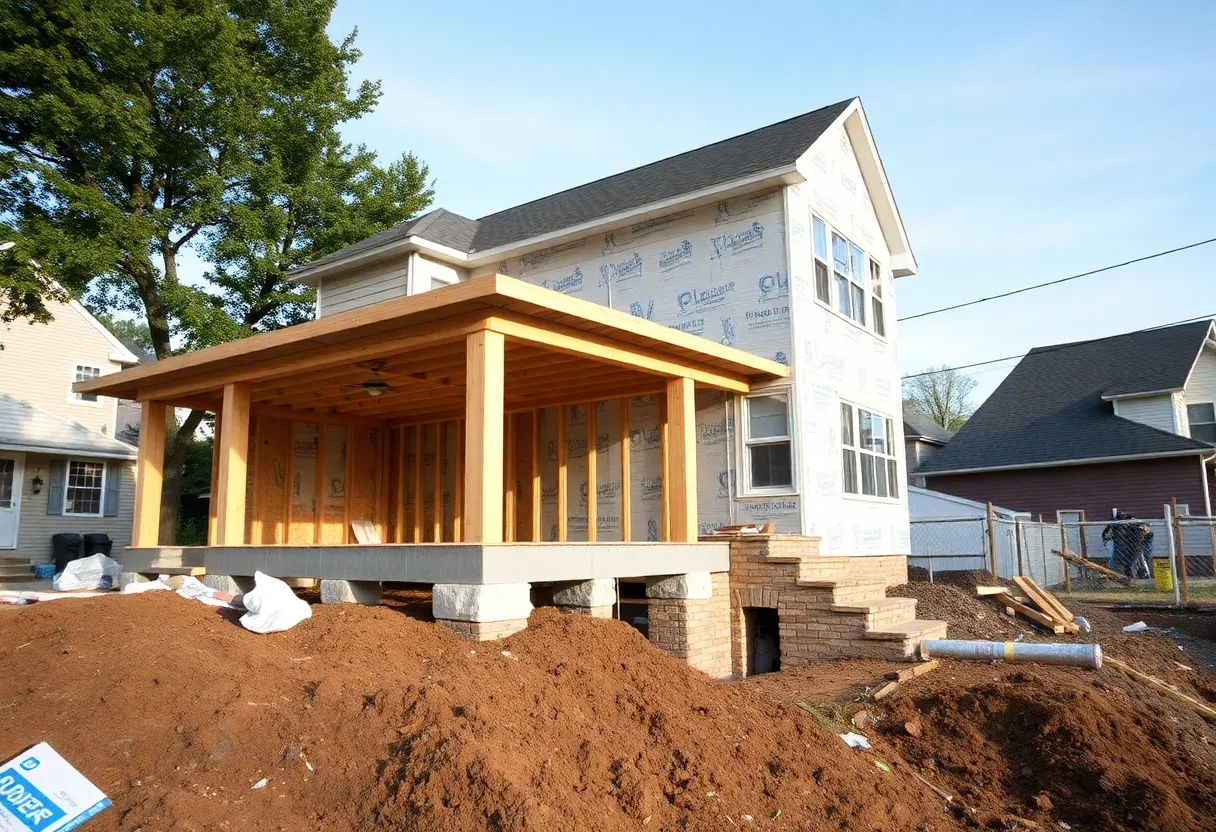 A construction site displaying challenges in home building in Philadelphia.