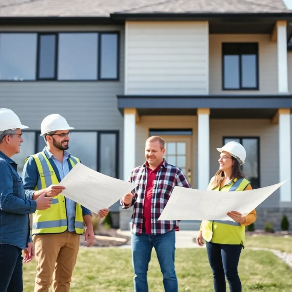 Home builder in Philadelphia discussing plans with clients