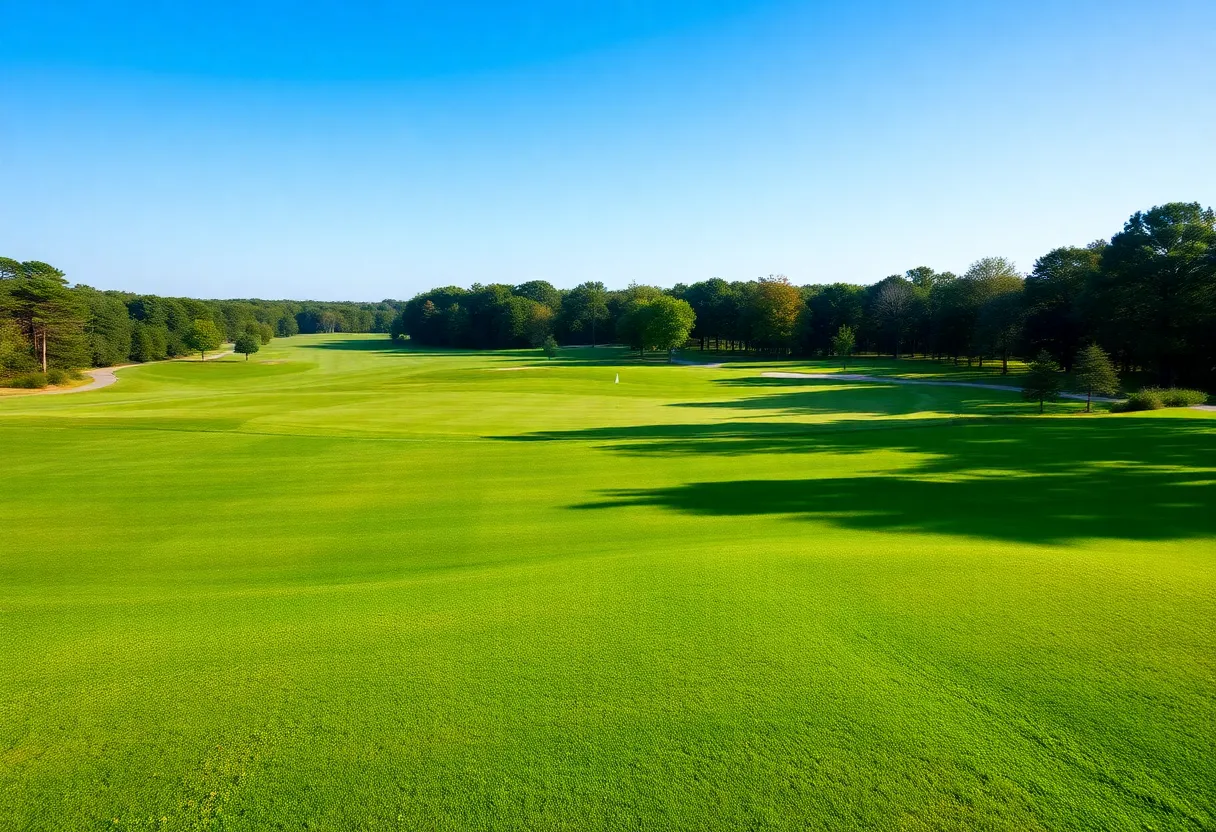 Beautiful golf course landscape in Mississippi with green fairways.