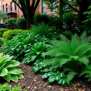 A vibrant shade garden with various native plants in Philadelphia.