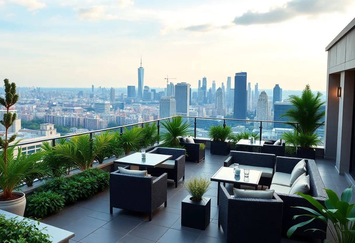 The Sky Garden rooftop at Four Seasons Hotel Philadelphia with city skyline views