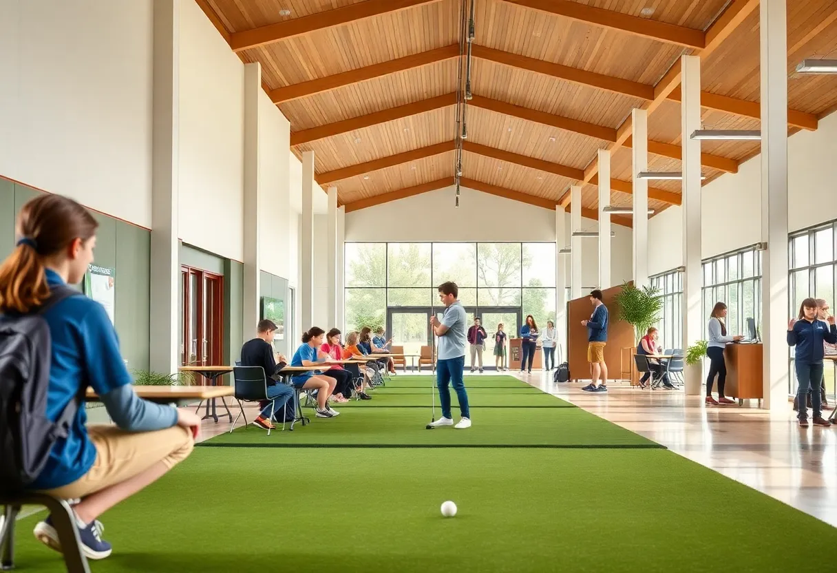 Students participating in golf education activities at the Smilow Woodland TGR Learning Lab