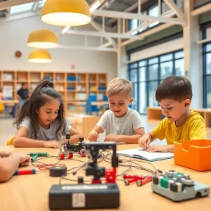 Children participating in STEAM activities at Smilow-Woodland TGR Learning Lab