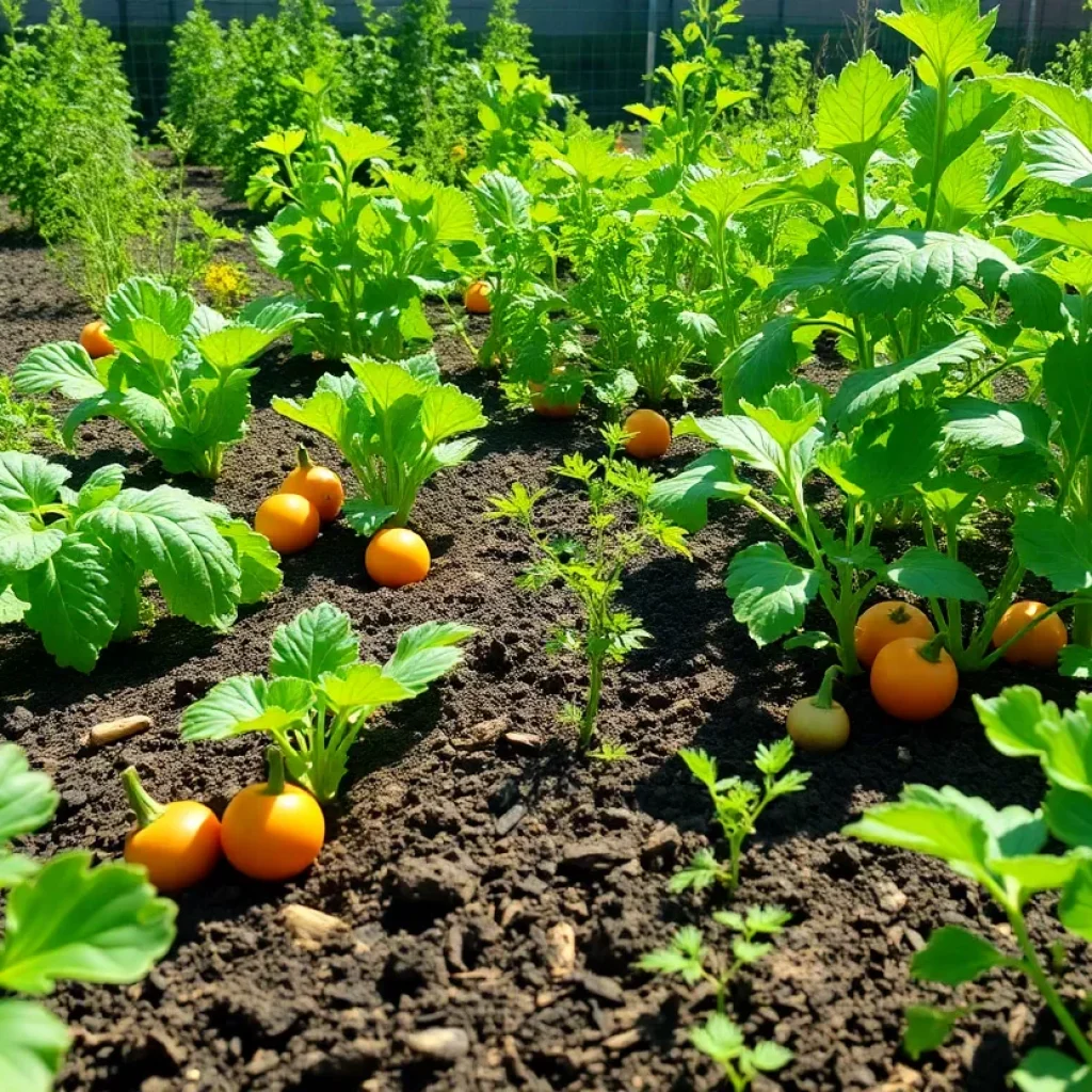 A lush vegetable garden in Philadelphia’s climate with diverse crops.