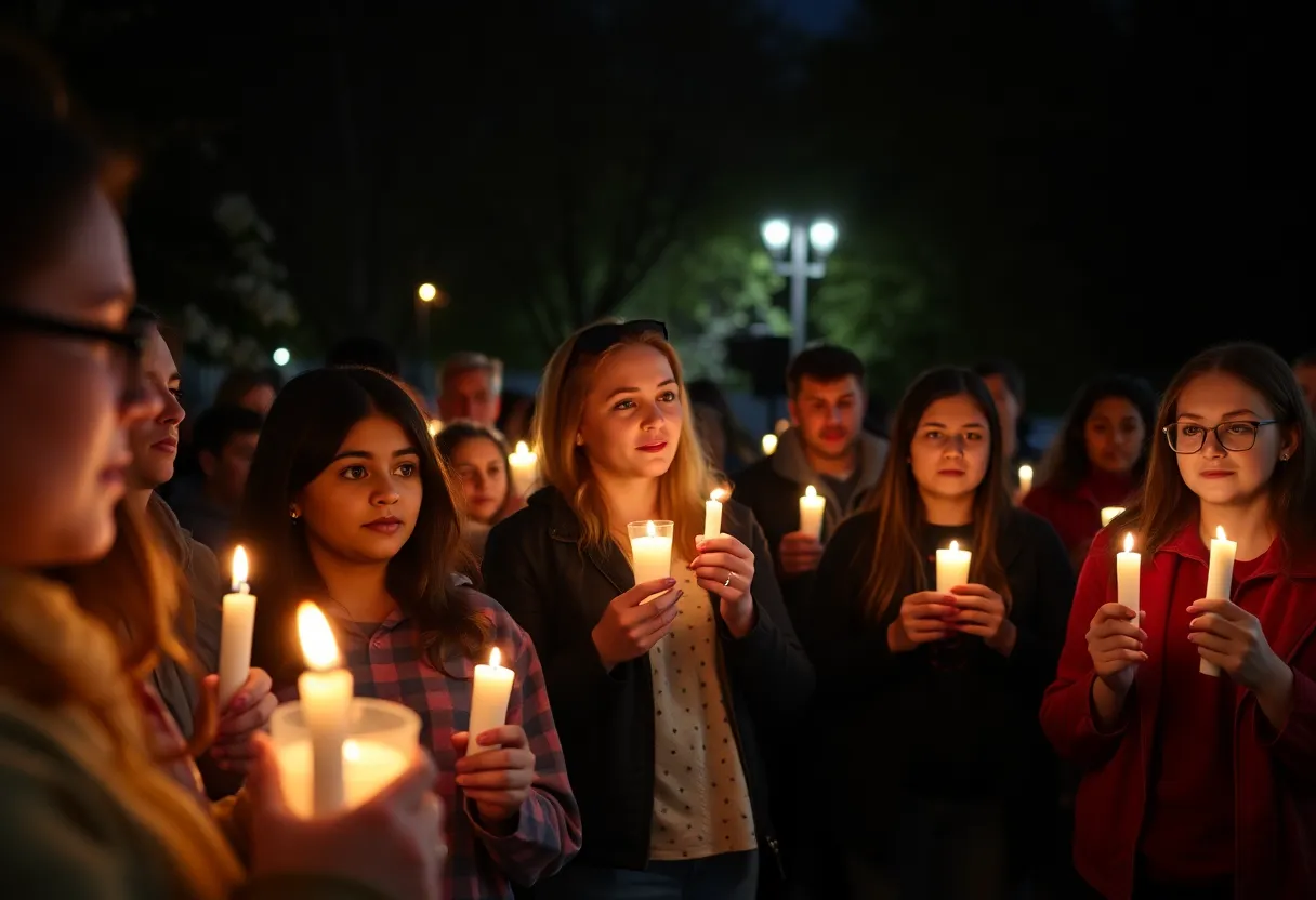 Participants holding candles at a vigil against antisemitism