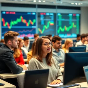 Students in a classroom discussing finance technologies