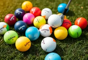 Variety of Callaway Supersoft golf balls on a golf course