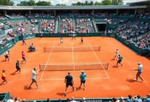 Players from the Cornell women's tennis team competing at the Cissie Leary Invitational.