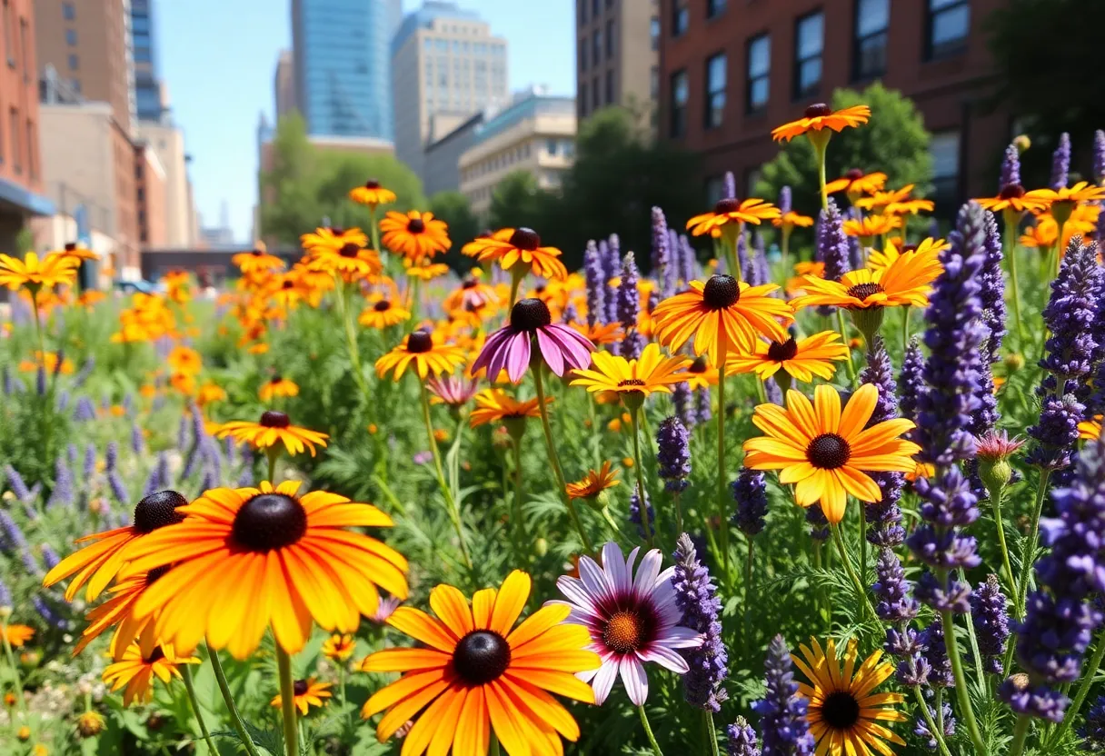Beautiful flower garden in Philadelphia featuring diverse native plants.