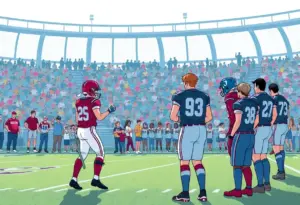 Football players and fans engaged in a game environment