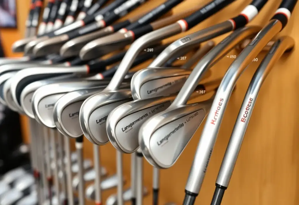 Golf clubs displayed with measurement tools