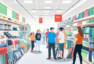 Golfers on a sunny course with golf equipment