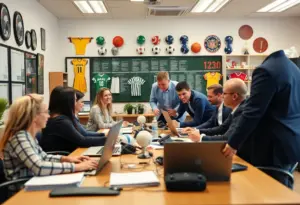 Sports management office with collaborative atmosphere