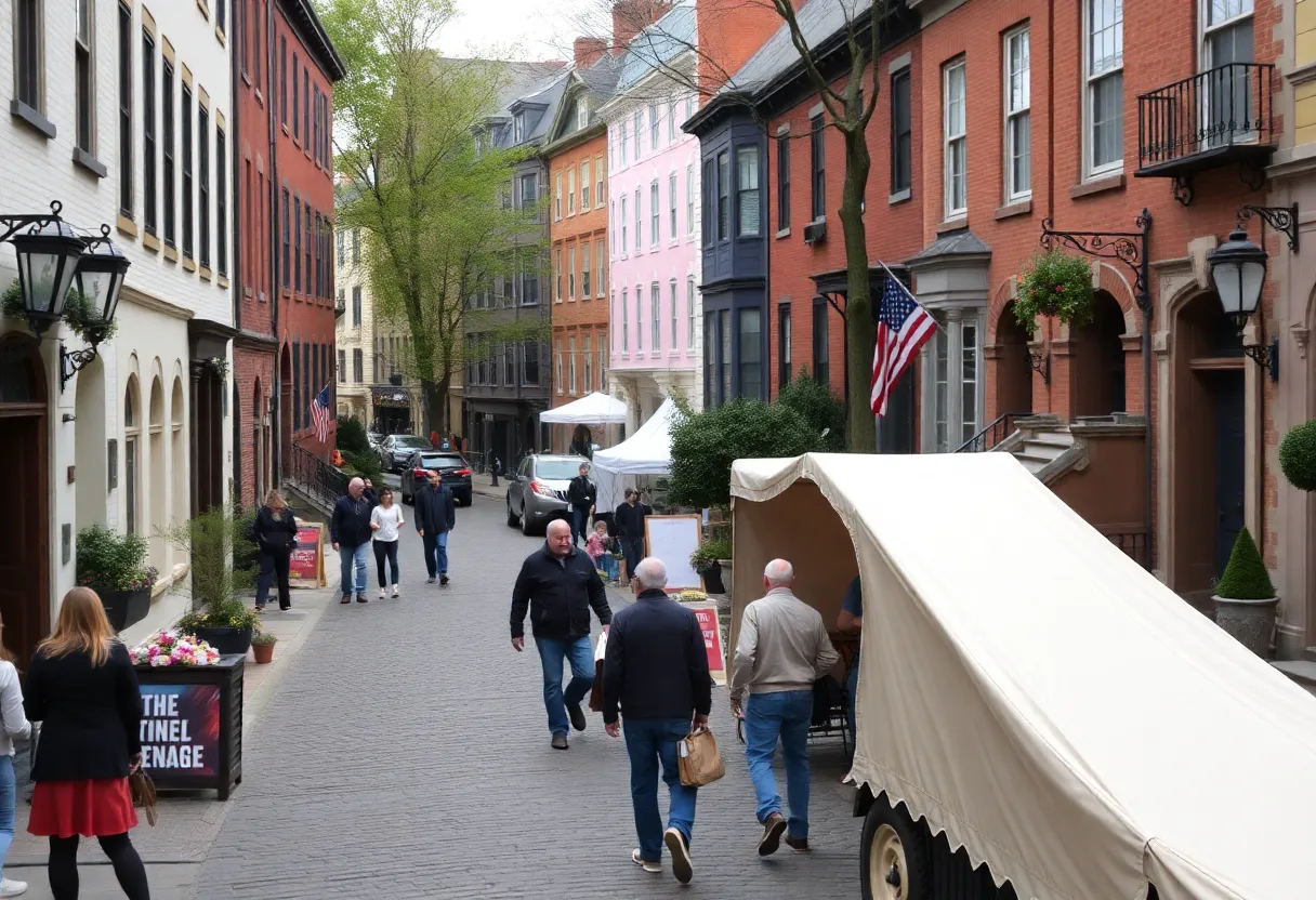 Scenic historic neighborhood in Philadelphia with cobblestone streets.