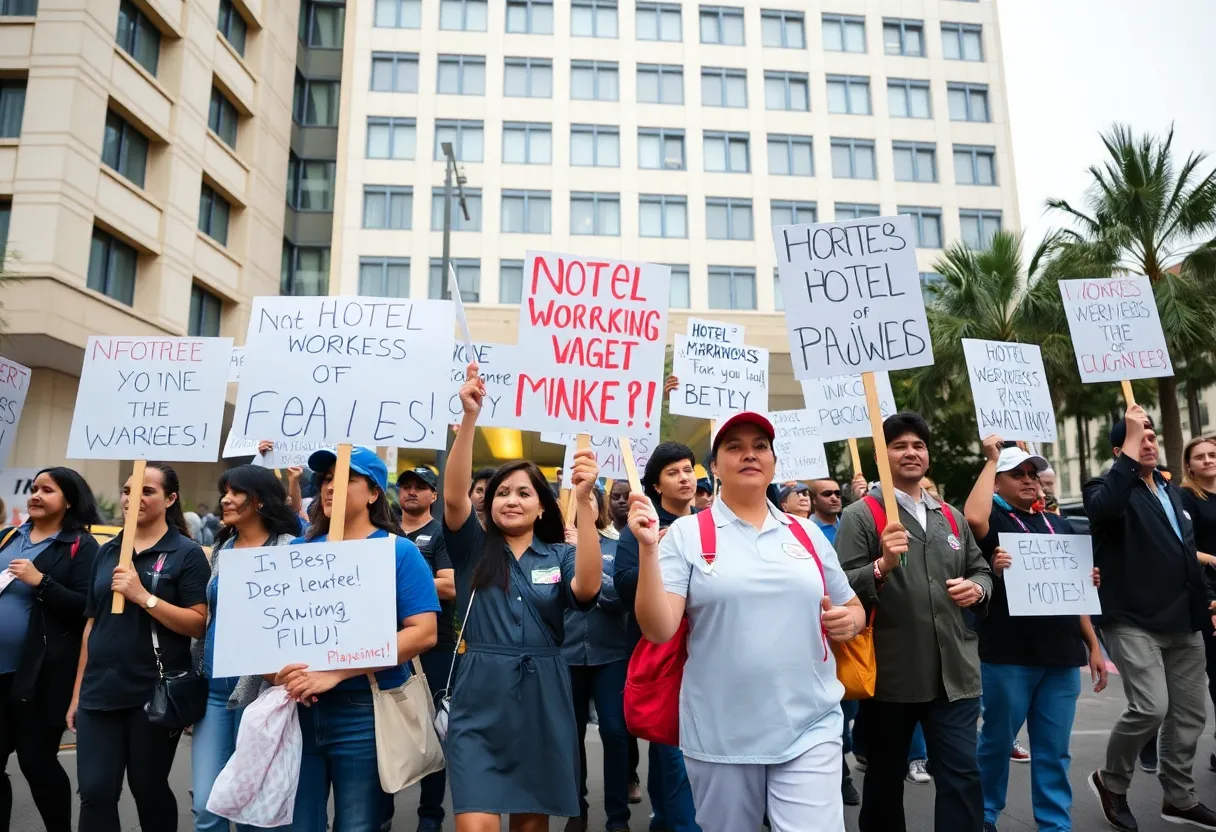 Hotel workers on strike outside a Philadelphia hotel